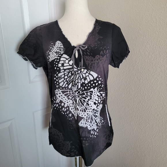 koi Tops - Koi By Kathy Petersen Butterfly Scrub B&W Top Size S